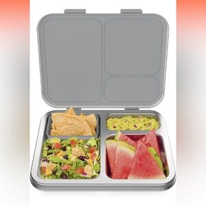 Bentgo Kids Stainless Leak-Resistant Lunch Box - 3-Compartment Bento - Gray